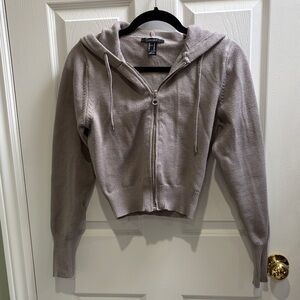 Forever 21 Light Taupe Knit Zip Hoodie